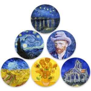 Coasters for Drinks Ceramic Van Gogh Art Coasters Set – Use 6 Famous Van Gogh Paintings, Unique Housewarming Gifts for New Home Decorative by WOWDING