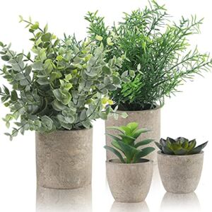 ALAGIRLS Small Fake Plants Set of 4 – Eucalyptus Rosemary Succulents Plants Artificial in Pots for Home Decor Indoor – Mini Faux Potted Plants for Bedroom Bathroom Living Room Desk Shelf Decoration