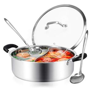 Hot Pot with Divider, Shabu Shabu Hot Pots Food Grade Stainless Steel Chinese Dual Sided Pot Set for Induction Cooktop Gas Stove