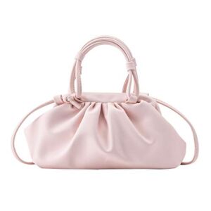 Women’s Cloud Pouch Purses Dumpling Crossbody Bag – Soft Leather Fashion Ruched Detail Handbag Small Evening Bags(Pink)