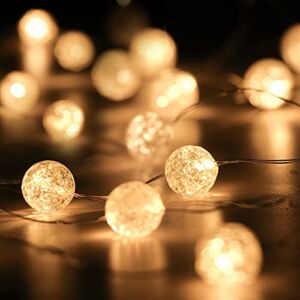 HuTools Globe String Lights for Bedroom, Decorative Lights, Christmas Lights, Crystal Crackle Ball Lights 10Ft 30 LED Soft White Battery Operated Fairy Lights Perfect for Valentine’s Day Decor