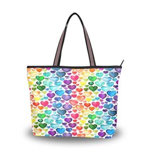 Ladies Tote Bags Polyester Zippered Tote Shoulder Bag Colored Heart Purses and Handbags