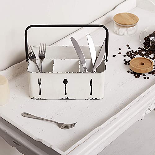 NIKKY HOME Utensil Caddy, Farmhouse Rustic Metal Cutlery Silverware Caddy with 4 Compartments, Flatware Holder Organizer for Kitchen Countertop, Picnics, Party, Camping, Outdoor – Distressed White | The Storepaperoomates Retail Market - Fast Affordable Shopping