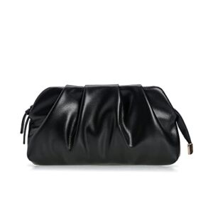 CHARMING TAILOR Chic Soft Vegan Leather Clutch Bag Dressy Pleated PU Evening Purse for Women (Black)