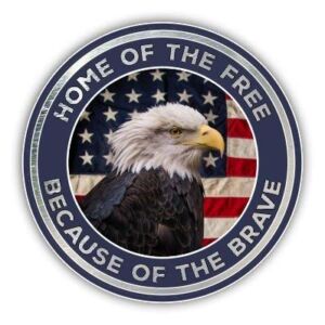 Magnet Home of The Free Because of The Brave Bald Eagle American Flag Magnetic vinyl bumper sticker sticks to any metal fridge, car, signs 5″