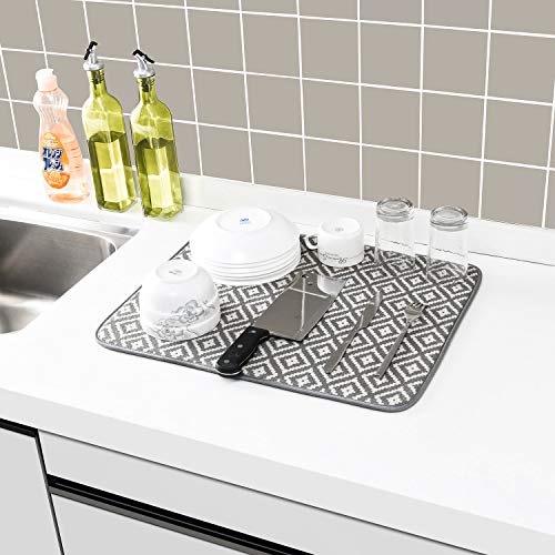 Dish Drying Mat for Kitchen 2 Pack, Ultra Absorbent Microfiber Dishes Drainer Mats by Subekyu,19.2 by 15.8 Inch(Rhombus) | The Storepaperoomates Retail Market - Fast Affordable Shopping