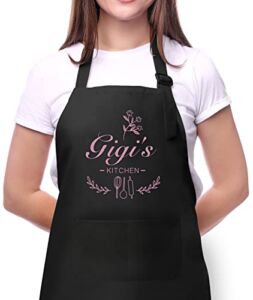 Gigi Gifts,Gigi’s Kitchen Cooking Aprons for Women Grandma,Cute Birthday Gifts for Gigi,Adjustable Baking Chef Aprons with 2 Pockets, Mother’s Day Thanksgiving Christmas Apron Gifts for Gigi Grandma Mom