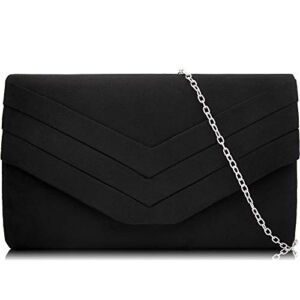 Milisente Clutch Purse for Women, Suede Envelope Evening Purses Crossbody Shoulder Clutch Bag (Black)