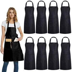 DUSKCOVE 8 Pack Bib Aprons Bulk – Unisex Black Commercial Apron with 2 Pockets for Kitchen Crafting BBQ Drawing Cooking