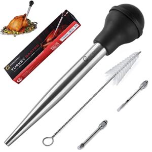 JY COOKMENT Stainless Steel Turkey Baster Baster Syringe for Cooking Meat Injector Set with 2 Marinade Needles 1 Cleaning Brush for Home Baking Kitchen Tool