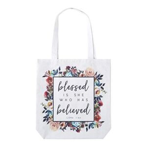 Christian Brands Blessed Is She Who Has Believed Tote Bag, White, Large