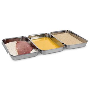Navaris Breading Trays Set – 3 Stainless Steel Pans for Preparing Bread Crumb Dishes, Panko, Schnitzel, Breadcrumb Coating Fish and Marinating Meat