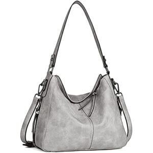BROMEN Hobo Bags for Women Leather Hobo Purse and Handbags Large Shoulder Bag Crossbody Purse Grey