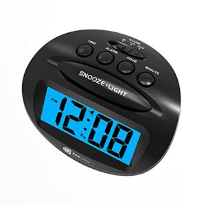ZEITHALTER LCD Digital Alarm Clock Battery Operated Only Small, Blue Backlight,Ascending Alarm Volume, Simple Basic Clock for Bedroom/Desk/Travel