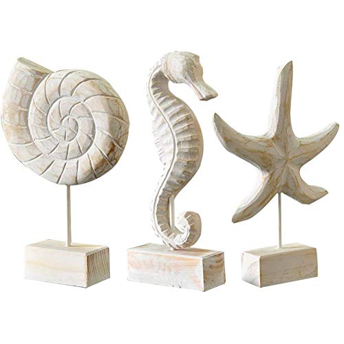 Creproly 3Pcs Modern Wood Sculpture Home Decor Statue Starfish Conch Seahorse Figurines Beach Nautical Style Table Sculptures Home Decor | The Storepaperoomates Retail Market - Fast Affordable Shopping