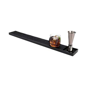 Bar Lux 23.7 Inch x 3.1 Inch Bar Spill Mat, 1 With Drink Compartment Bar Service Mat – No Spill, Durable, Black Rubber Bartender Mat, For Cocktails Or Drinks, Washable – Restaurantware