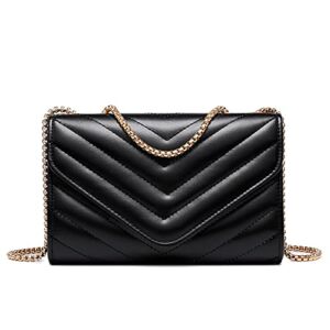 Dasein Women Small Quilted Crossbody Bags Stylish Designer Evening Bag Clutch Purses and Handbags with Chain Shoulder Strap (Black)