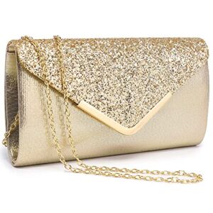 Dasein Women Evening Bags Formal Clutch Purses for Wedding Party Prom Handbags with Shoulder Strap and Glitter Flap (Gold)