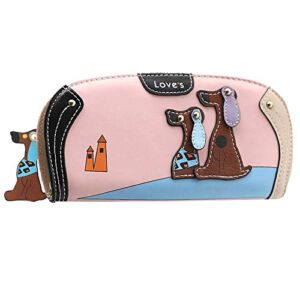 Faux Leather Zip Around Dog Clutch Wallet with Phone Card Holders Cute Long Wallet for Women, Pink