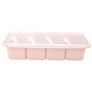 Seasoning Box Condiment Dispenser Container,4 Compartments Spice Organizer Racks Home Kitchen Storage Tool(Pink)