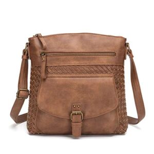 KouLi Buir Cross Body Bag Purses for Women – PU Leather Shoulder Handbags Sling Bag Medium Multi Pocket Lightweight (Brown)