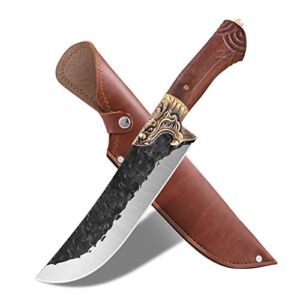 DRAGON RIOT Kitchen Chef Knife Viking Gifts for Men Viking Knives Outdoor Camping Knife with Leather Sheath Butcher Knives for Home Gift Collection BBQ