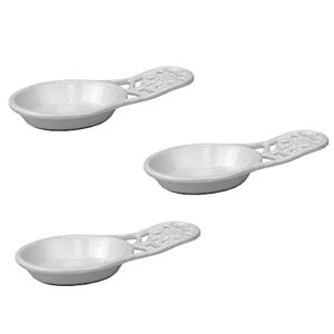 Home Basics Sunflower Collection Cast Iron Spoon Rest for Cooking Utensil, Ladle, Spatula Holder for Kitchen Countertop, Stovetop, Dinning Table, White (3)