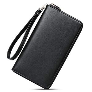 CLUCI Wallet Women Large Capacity Leather Designer Zipper Around Card Ladies Phone Clutch Wristlet Billfolds Black