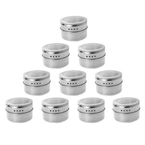 DOITOOL 10 Pcs Magnetic Spice Jars Stainless Steel Spice Containers Seasoning Condiment Tins Box with Window Top for Home Kitchen Spice Sugar Bottles Style 2