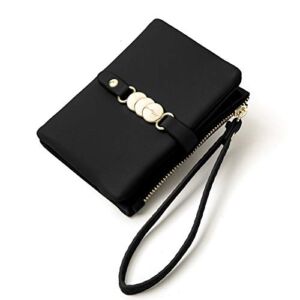 AOXONEL Womens Wallets Small Rfid Bifold Wristlet,Ladies Wallets for Card Coin,Change Purse with Wrist Strap (Black)