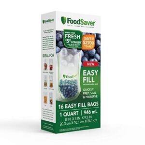 FoodSaver Easy Fill 1-Quart Vacuum Sealer Bags | Commercial Grade and Reusable | 16 Count, Clear