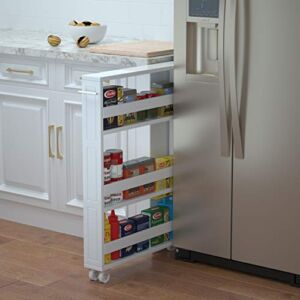 MUSEHOMEINC Compact Space Kitchen Pantry,4-Tier Kitchen Removable Storage Cart, Slim Slide Out Rolling Pantry Shelf for Narrow Spaces（White）