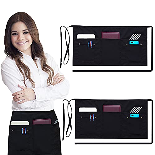 Brtex Server Aprons with 5 Pockets (2 Pack) – Commercial Grade Black Waist Aprons for Women Men – Restaurants Cafes Bars Home & Kitchen Apron 24×12 Fits Every Waist | The Storepaperoomates Retail Market - Fast Affordable Shopping