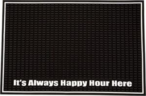 Highball & Chaser Premium Bar Mat, 18in x 12in Custom Bar Mat With Slogan Bar Mat for Spills Service Mat For Coffee, Bars, Restaurants and Countertops. (It’s Always Happy Hour Here (Black))