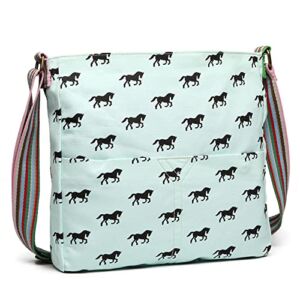 Crossbody Bags Women Hobo Shoulder Bag Large Canvas Cute Messenger Bag Horse Lovers Gifts for Girls Schoolbag Travel Blue