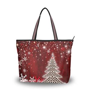 Women Christmas Tree Tote Shoulder Bag Winter Snowflake Handbag Purse Large
