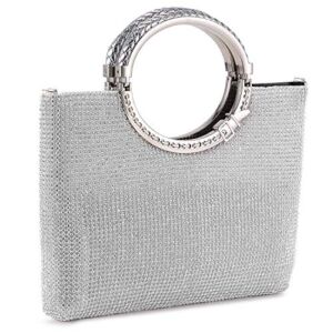 UBORSE Rhinestones Crystal Clutch Evening Bags for Women Ring Handle Wedding Party Clutch Purses Cocktail Prom Handbags Silver