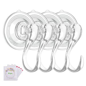 Suction Cup Hooks, VIS’V Small Clear Heavy Duty Vacuum Suction Hooks with Wipes Removable Strong Window Glass Door Kitchen Bathroom Shower Wall Suction Hanger for Towel Loofah Utensils Wreath – 4 Pcs