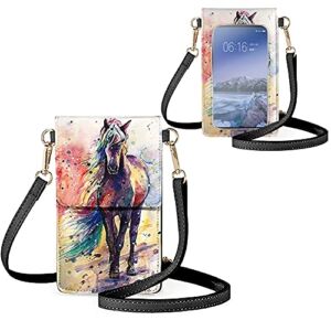 JEOCODY Horse Print Small Crossbody Phone Bag for Women Cellphone Shoulder Bags Card Holder Wallet Purse Touch Screen Bag