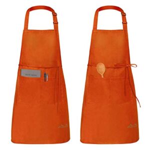 Viedouce 2 Packs Aprons Cooking Kitchen Waterproof,Adjustable Chef Apron with 2 Pockets for Home,Restaurant,Craft,Garden,BBQ,School,Coffee House,Apron for Men Women, Orange