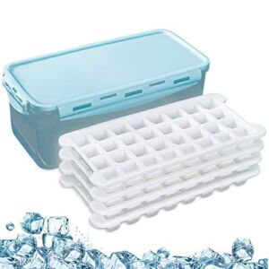 Silicone Ice Cube Trays and Ice Cube Storage Container Bin Set With Airtight Locking Lid, Fits in Home, Kitchen, Party 4 Packs / 128 Trapezoid Ice Cubes (white 4)