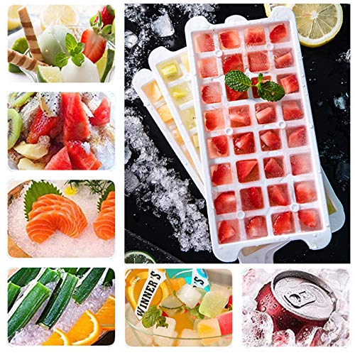 Silicone Ice Cube Trays and Ice Cube Storage Container Bin Set With Airtight Locking Lid, Fits in Home, Kitchen, Party 4 Packs / 128 Trapezoid Ice Cubes (white 4) | The Storepaperoomates Retail Market - Fast Affordable Shopping