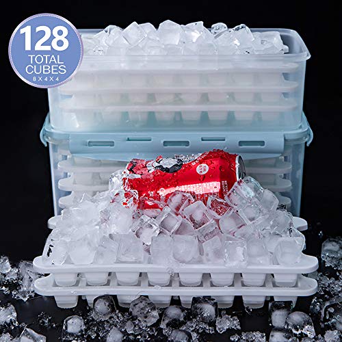 Silicone Ice Cube Trays and Ice Cube Storage Container Bin Set With Airtight Locking Lid, Fits in Home, Kitchen, Party 4 Packs / 128 Trapezoid Ice Cubes (white 4) | The Storepaperoomates Retail Market - Fast Affordable Shopping