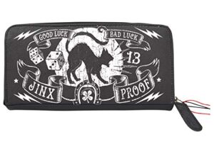 Liquorbrand Jinx Proof Women’s Zip Around Clutch Wallet Black Cat Goth Gothic Rockabilly, Size: 8″ x 4″ x 1″