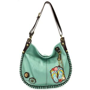 Chala Handbags, Casual Style, Soft, Large Shoulder or Crossbody Purse with Keyfob – Teal Green Color (Flipflop)