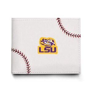 Zumer Sport LSU Tigers Baseball Leather Bifold Wallet – made from actual ball materials – Many slots for cards – Great for men or boys – White