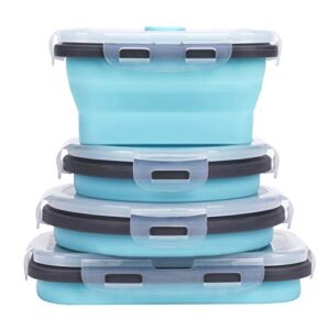 KUON Collapsible Silicone Food Storage Containers with Airtight Lids, Set of 4 Stacking Container for Kids,Microwave and Freezer and Dishwasher Safe, with Vent Valve, BPA Free (350ml and 500ml)