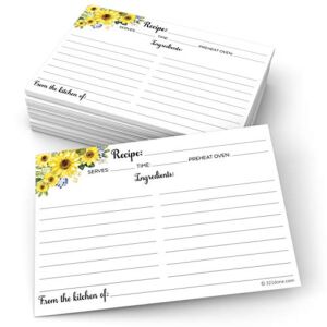 321Done Sunflower Recipe Cards (Set of 50) 4″ x 6″ Large – From the Kitchen Of – Double-Sided for Weddings, Bridal, Baby Shower – Made in USA