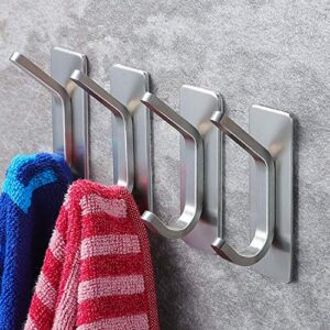 YIGII Towel Hook/Adhesive Hooks – Wall Hooks for Coat/Robe/Towels Stick on Bathroom/Kitchen 4-Pack, Stainless Steel