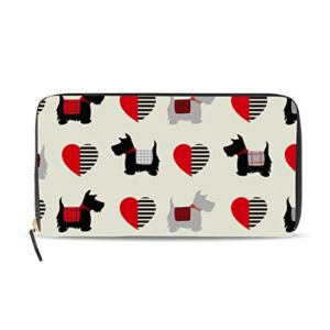 AGONA Womens Wallet Scottie Dog Animal Hearts Beige Wallet for Women Long Wallet PU Leather Zip Around Phone Clutch Handbag Card Holder Purse Girls Men